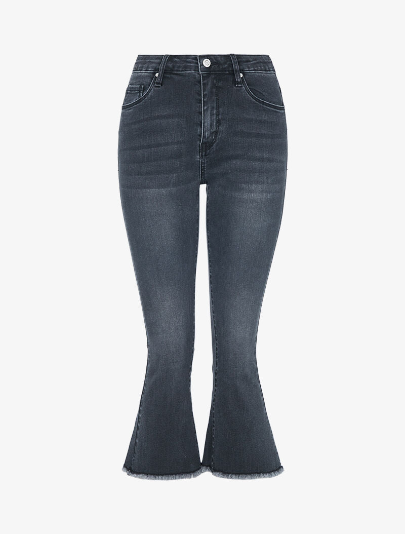 Jean 7/8 évasé effiloché - anthracite