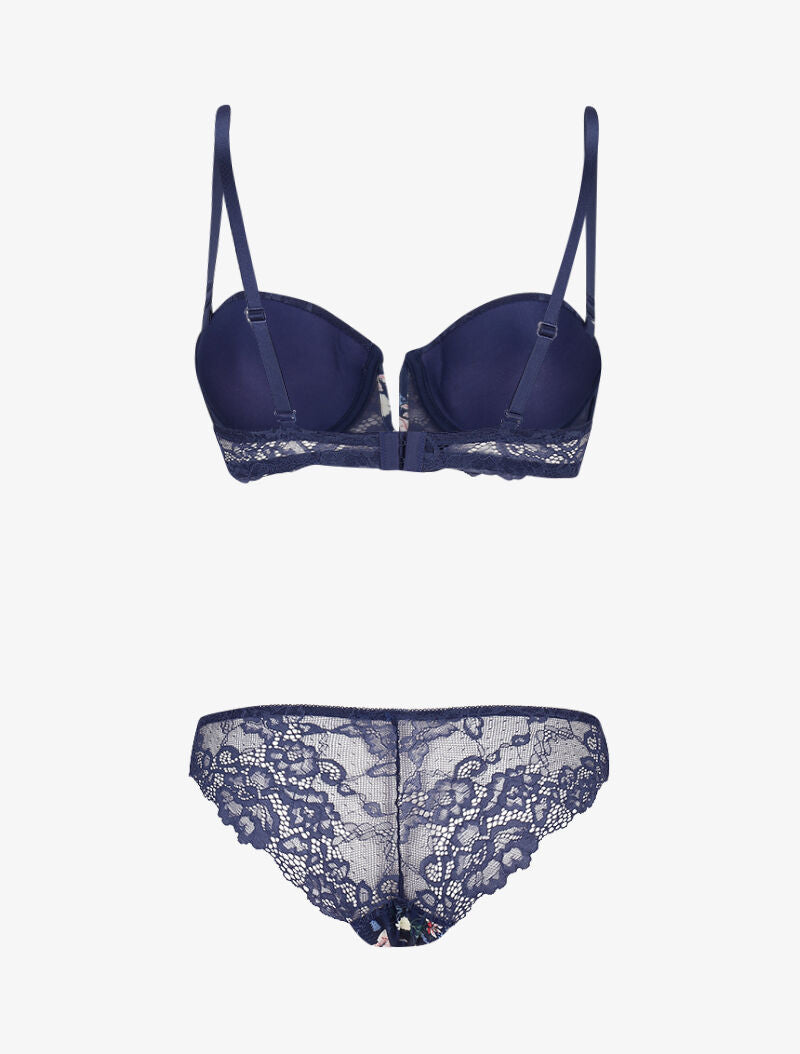 Ensemble imprimé et à dentelle - marine - 2