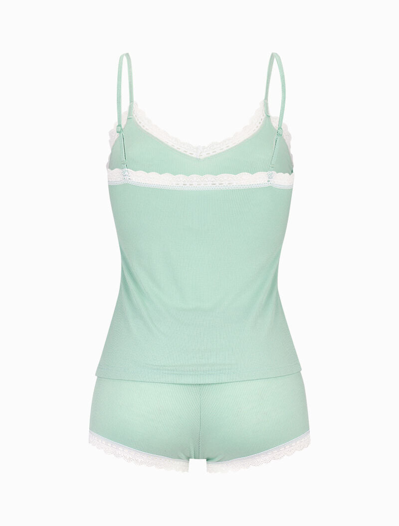 Ensemble caraco et shorty côtelés - vert amande - 2