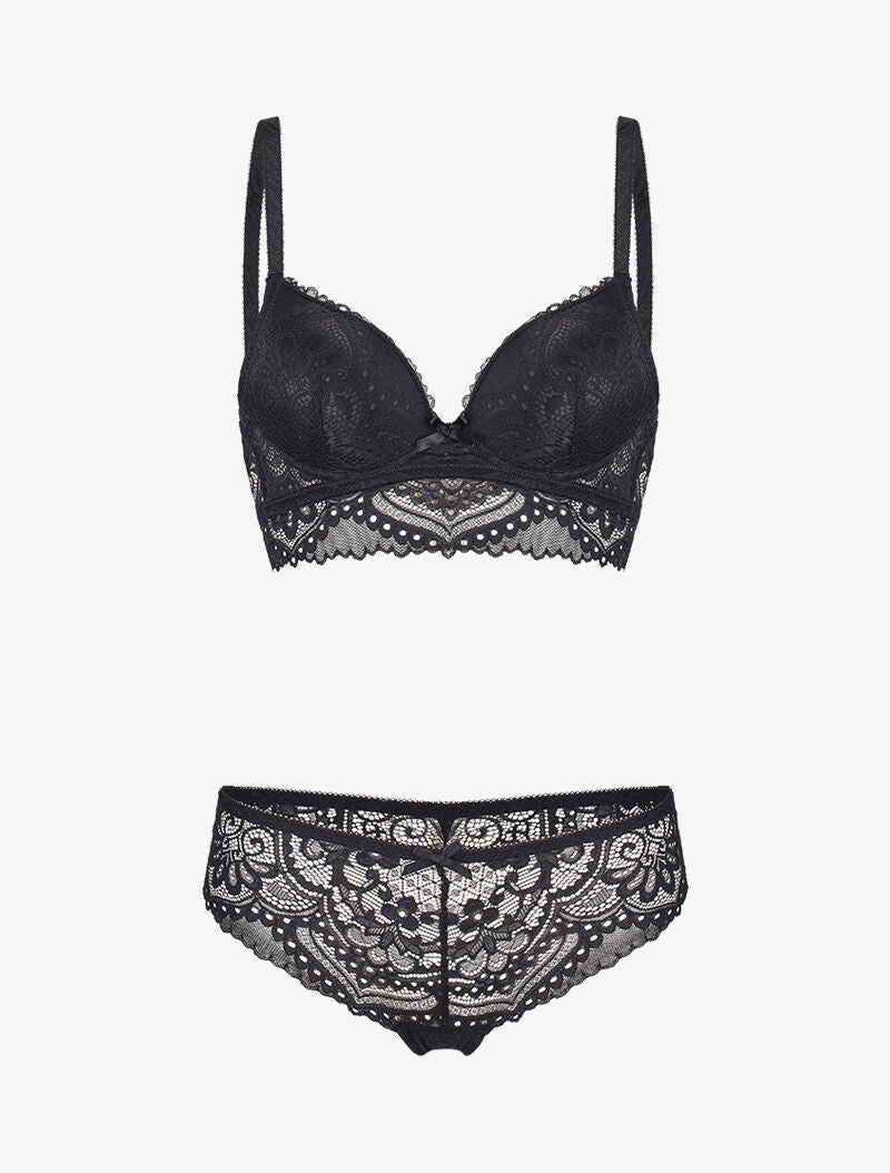 Ensemble à large bande dentelle - noir - 1
