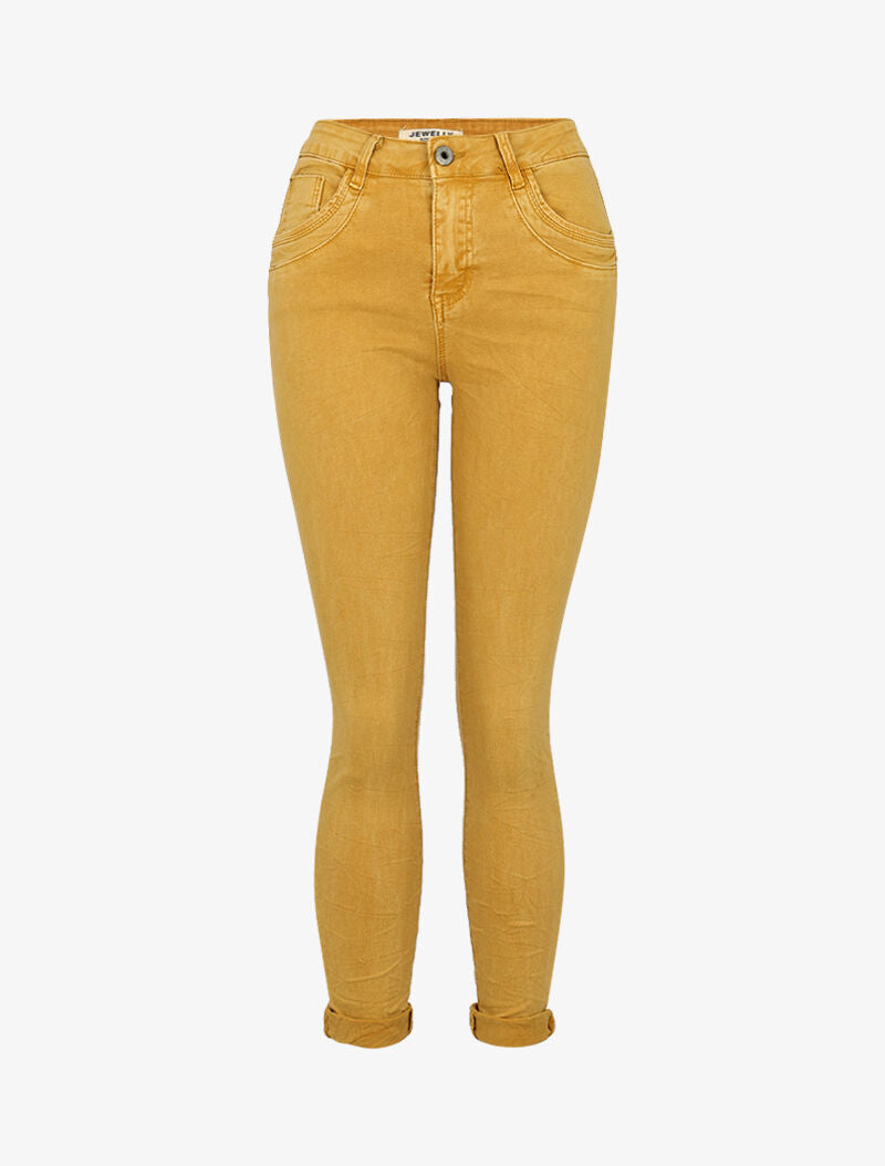 Jean slim à effet froissé - jaune - 1