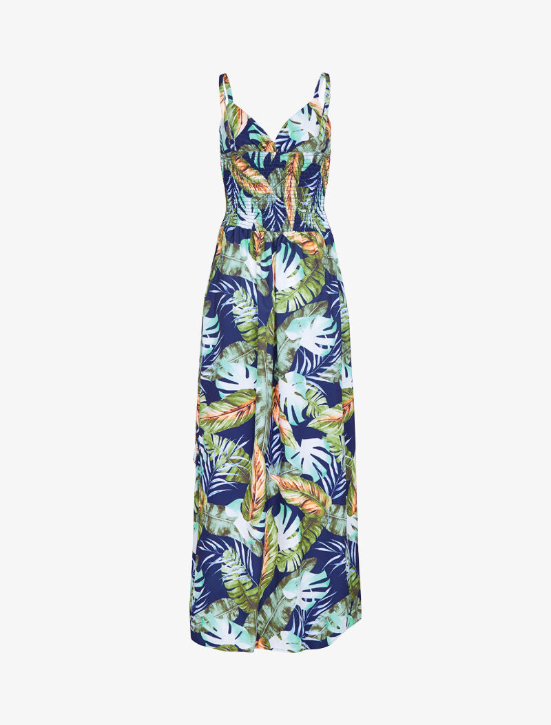 Robe longue imprimé estivale à côté fendu - marine - 3