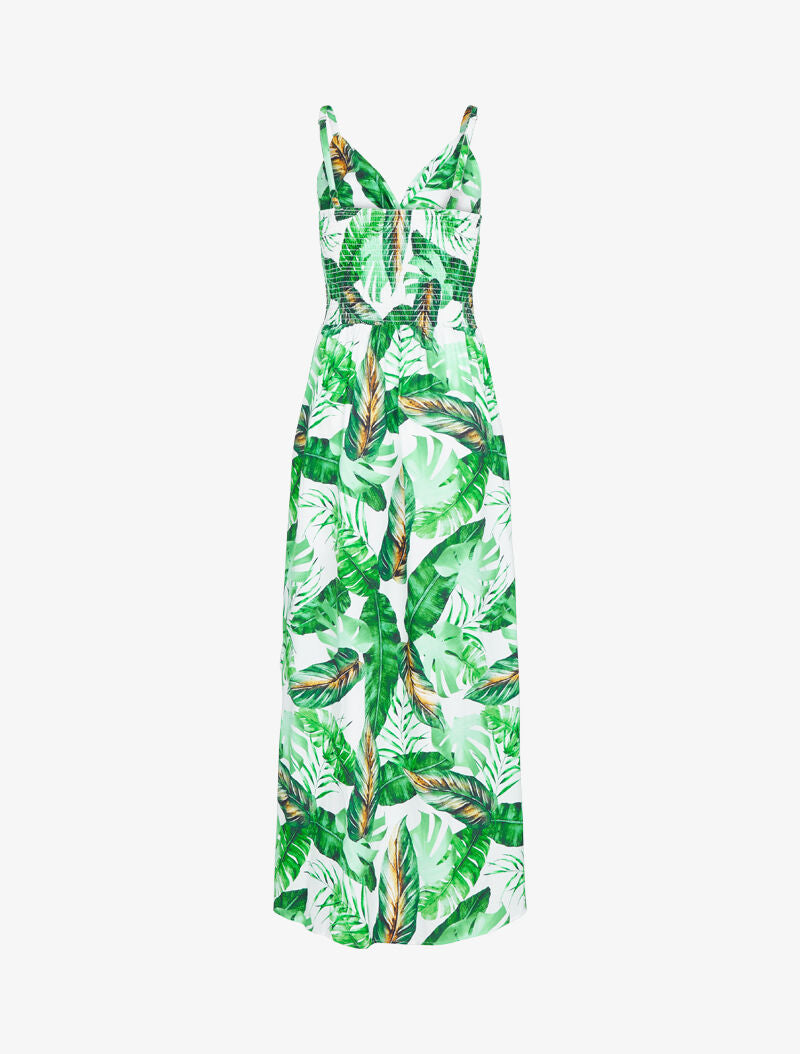 Robe longue imprimé estivale à côté fendu - ecru - 2