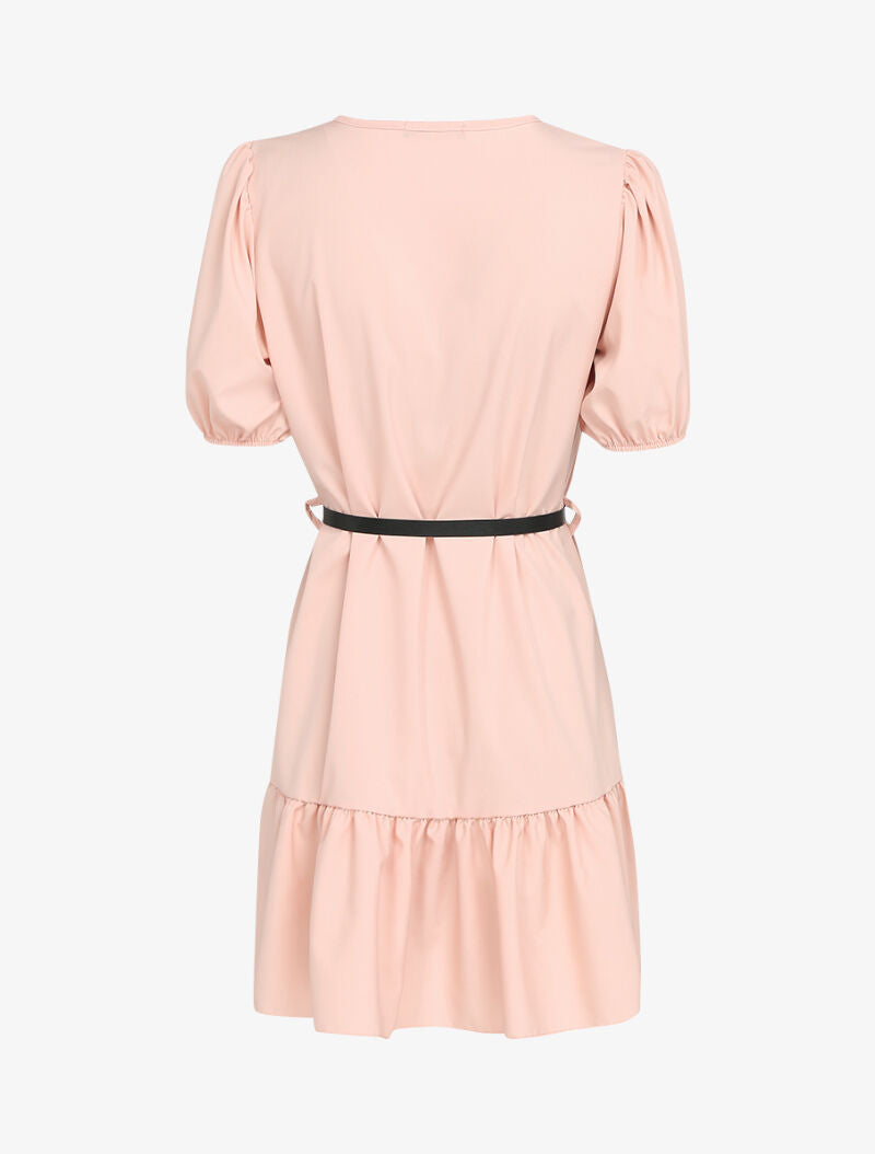 Robe courte unie à manches ballons et bord à basques - rose - 2