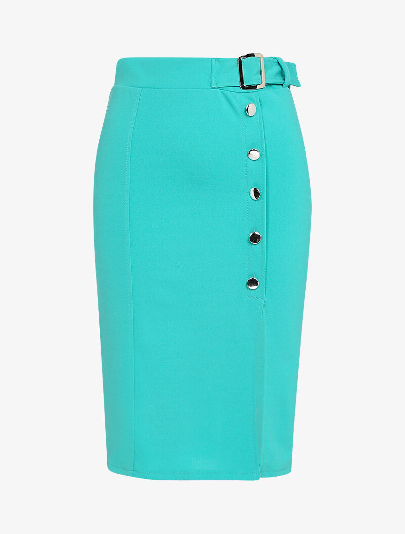 Jupe crayon fendu à demi ceinture - turquoise - 2