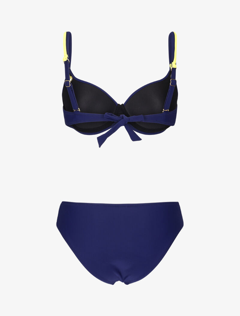 Bikini emboitant à oeillets et liens contrastants - marine - 2