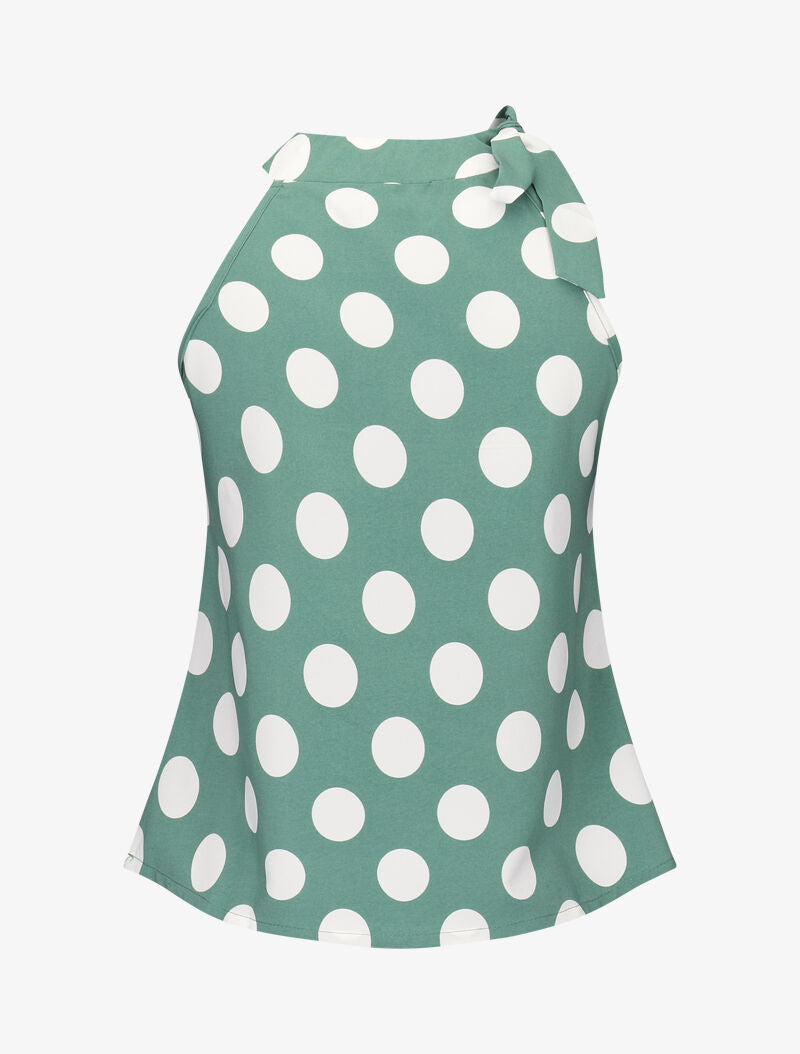 Top à pois avec col à nouer - vert - 3
