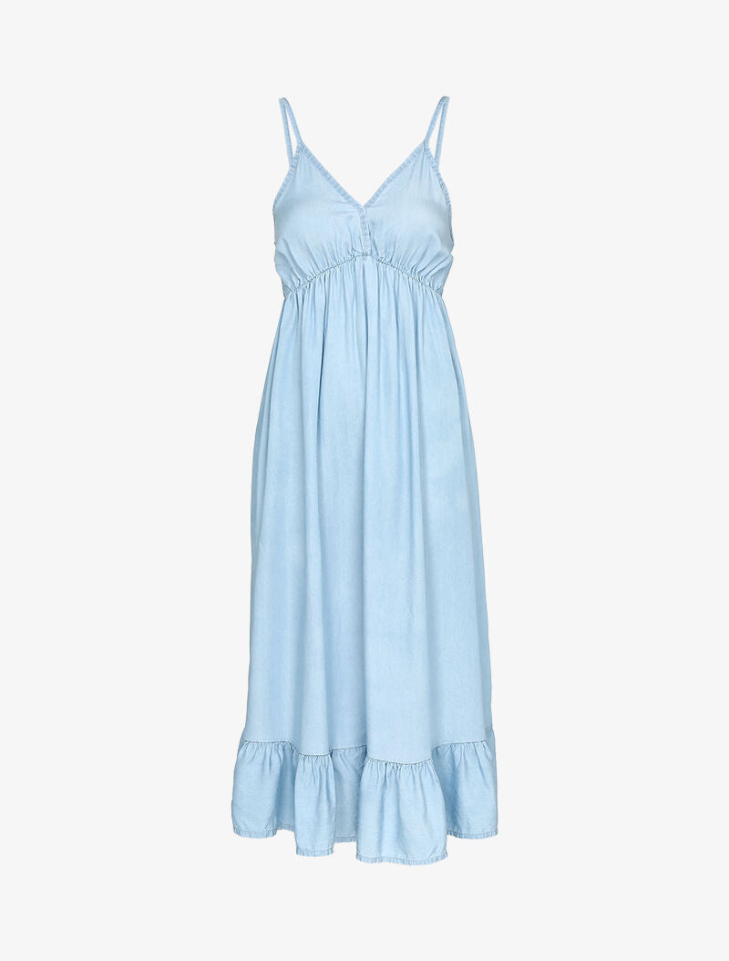 Robe mi longue à bas volanté - bleu ciel - 2