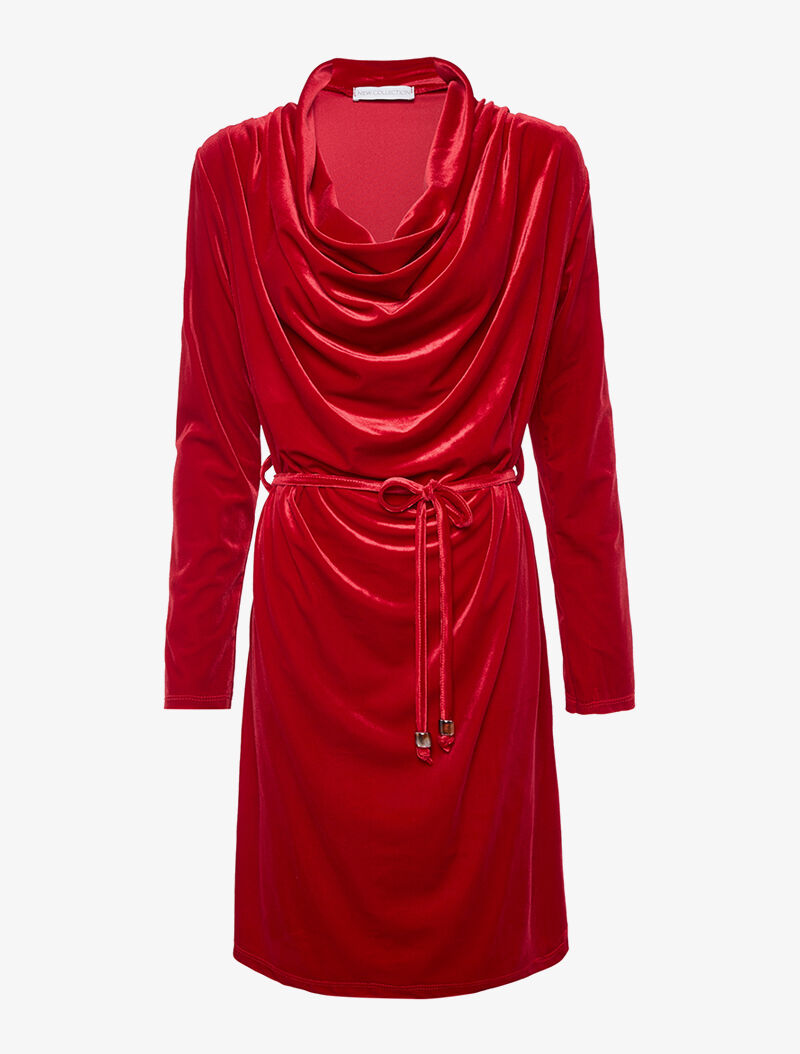 Robe velours col bénitier - rouge - 3