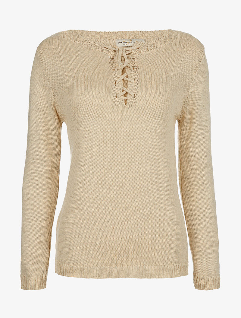 Pull col à lacet - beige - 1