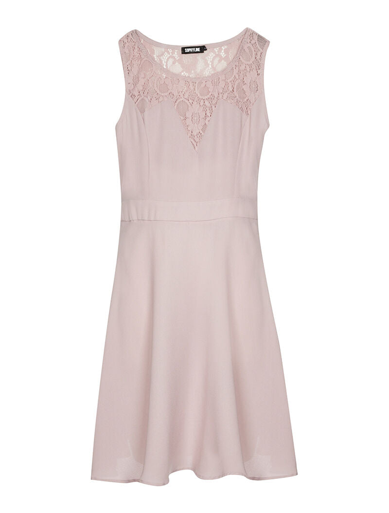 Robe encolure dentelle - vieux rose - 1