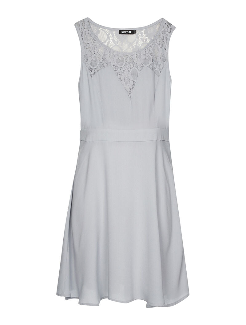 Robe encolure dentelle - bleu - 3