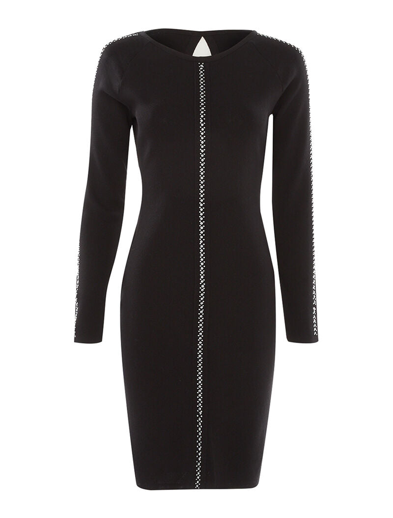 Robe-pull à manches ajourées et strass - noir - 1