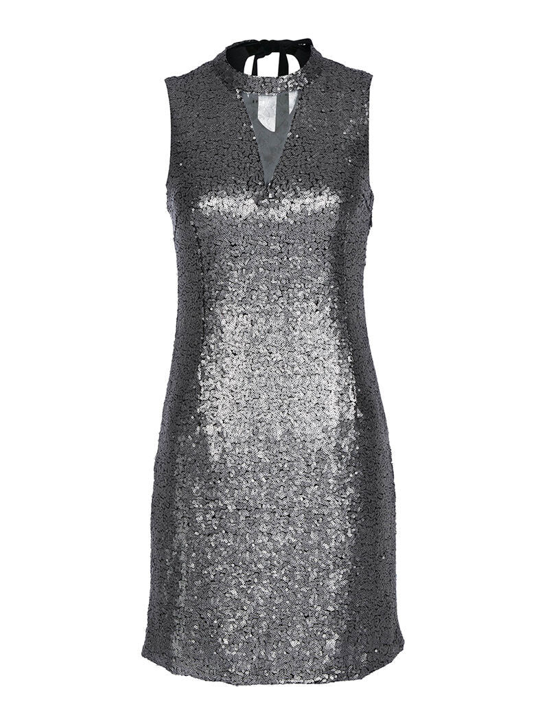 Robe de soirée ornée de sequins - argent - 1