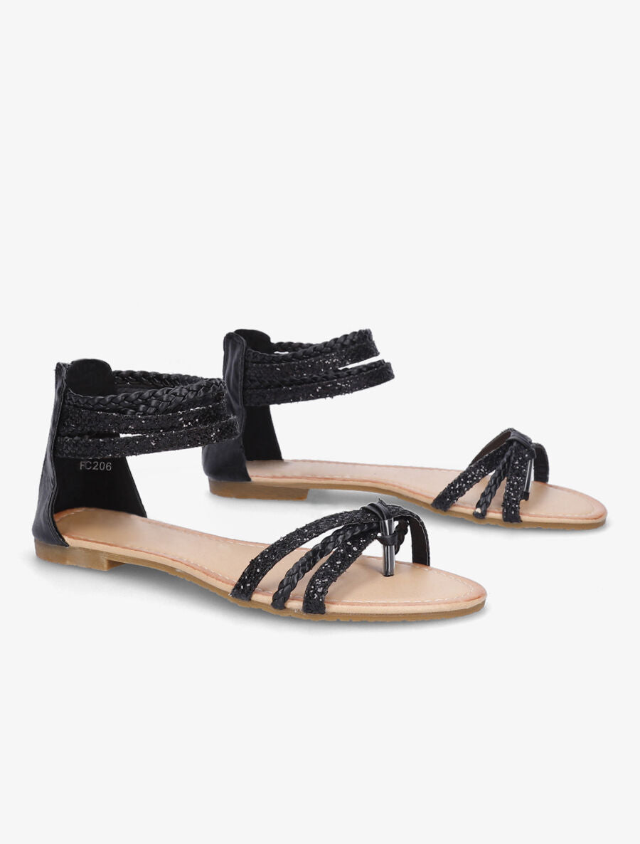 Nu - pieds tressés pailletés noir - 1