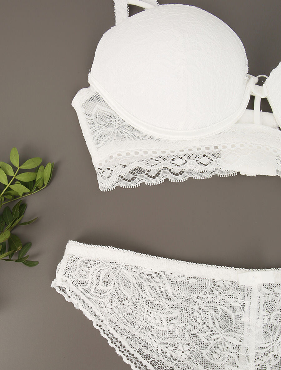 Ensemble à bords dentelle et lace out - Blanc - 3