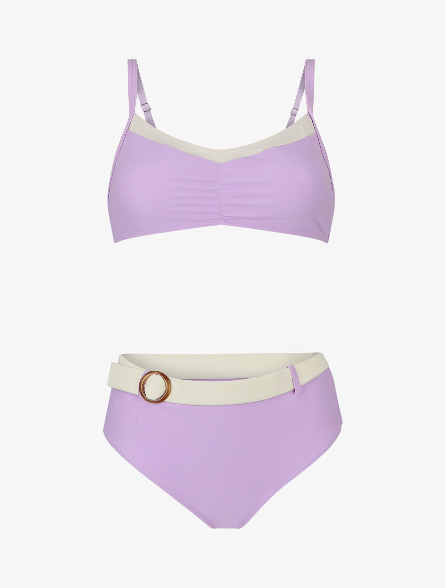 Bikini brassière et culotte montante ceinturée - Lilas - 1