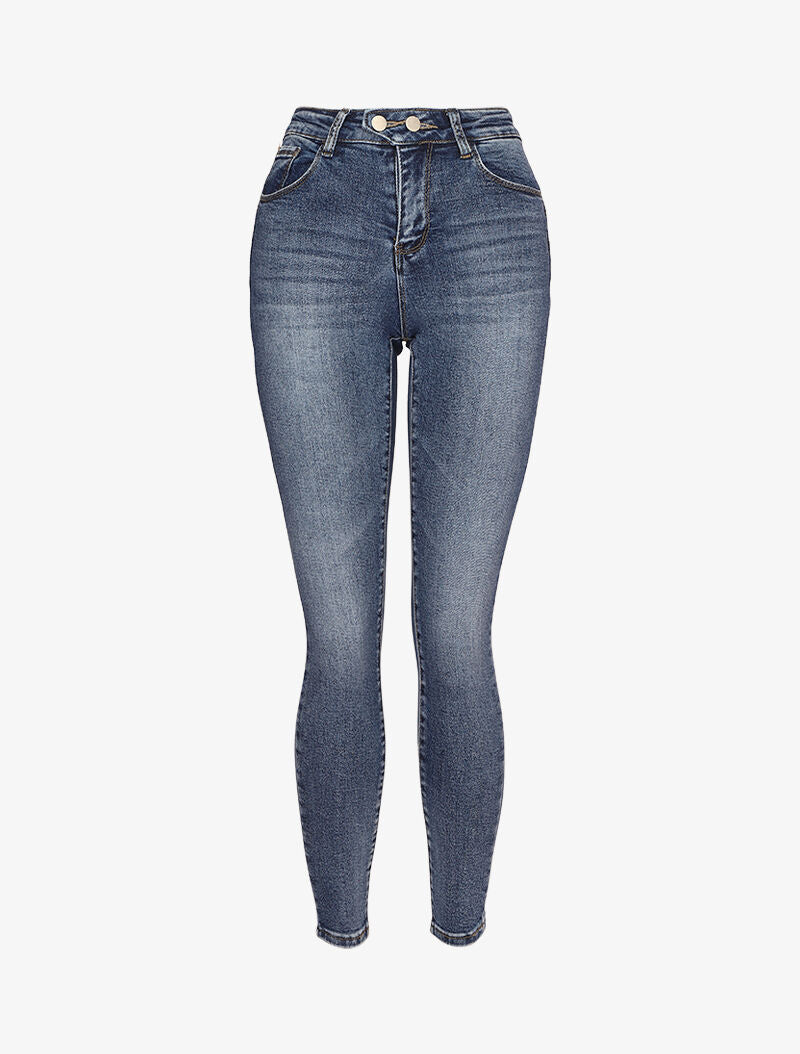 Jeans skinny délavé à 2 boutons - Bleu clair - 1