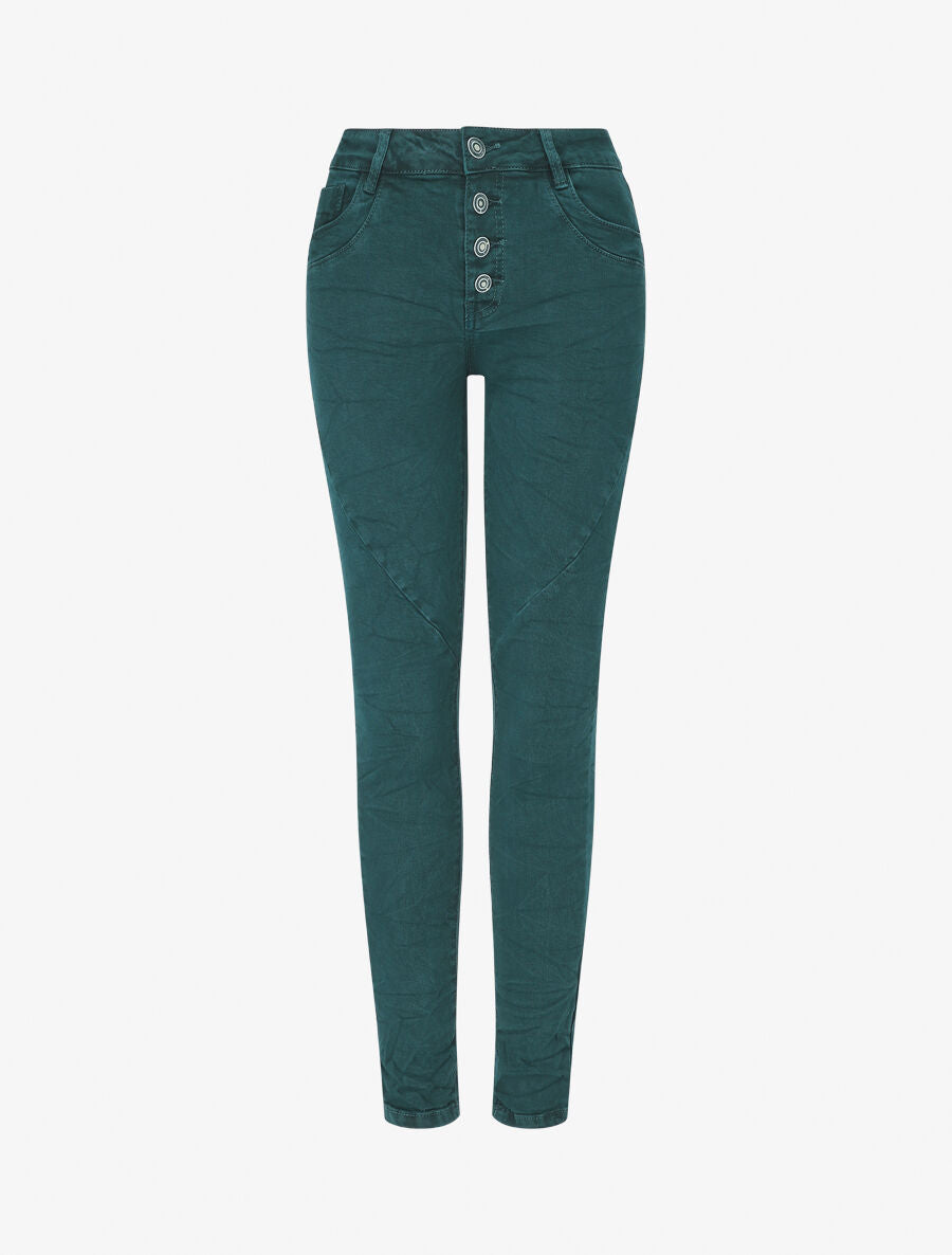 Jean effet froissé coupe slim - Vert émeraude - 1