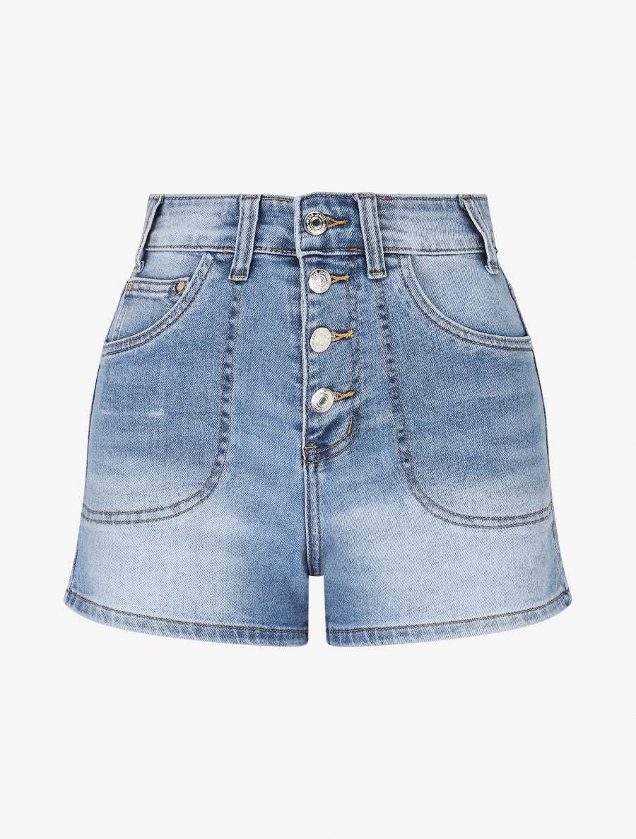 Short boutonné en jean - Bleu - 1