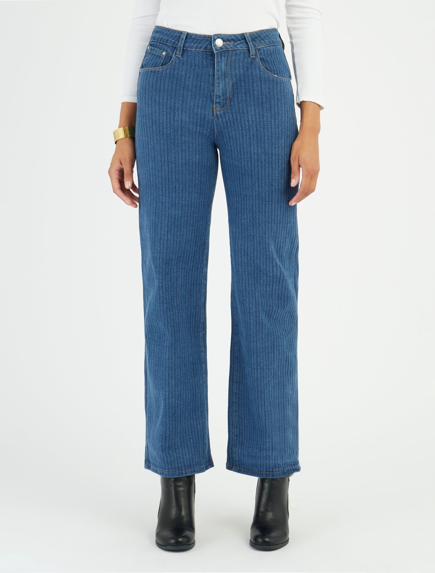 Jean coupe droite rayé effet wide leg - Bleu