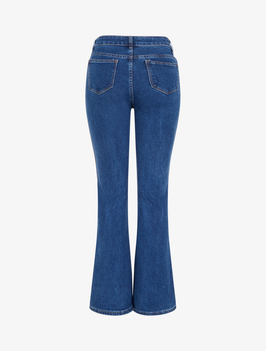 Jean flare boutonné à taille haute - Bleu brut - 2