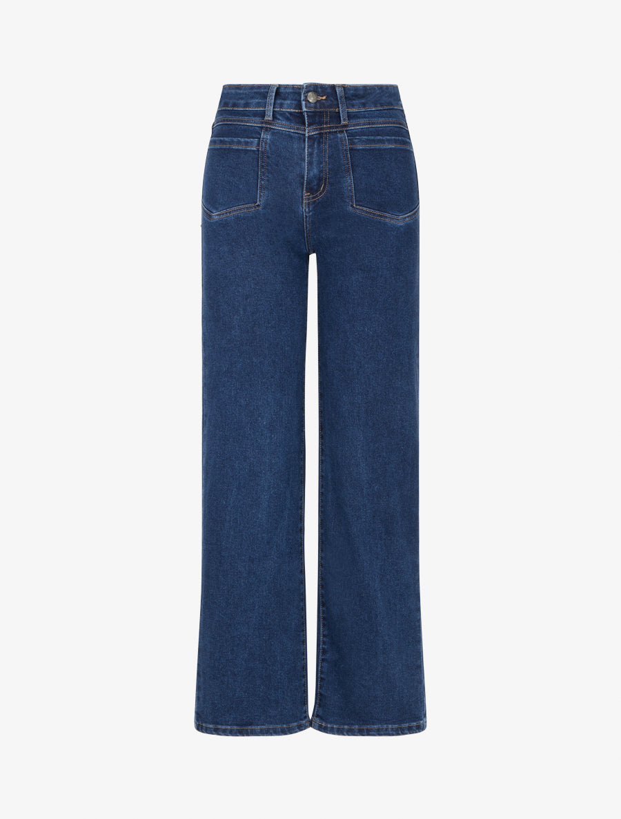 Jean wide leg à 4 poches coupe droite - Bleu - 1