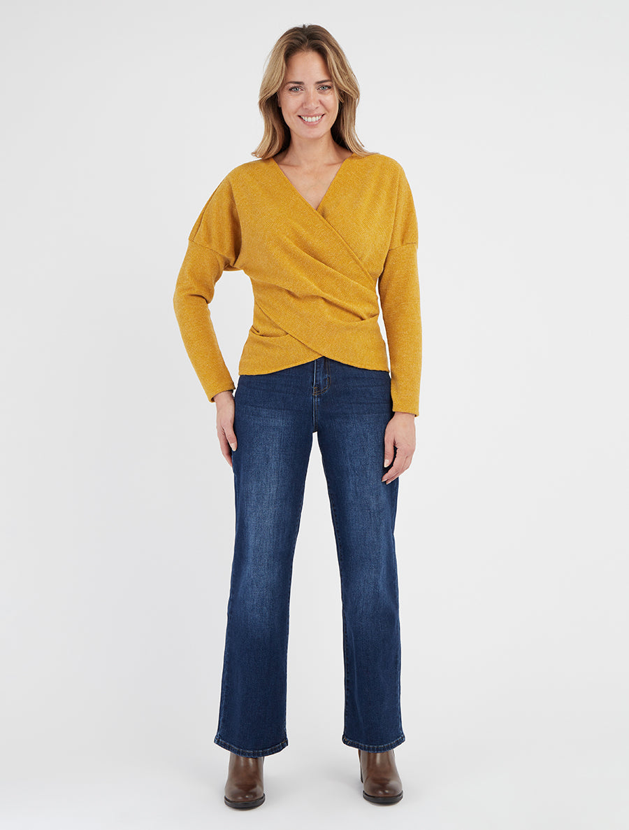 Jean droit délavé taille haute - Bleu