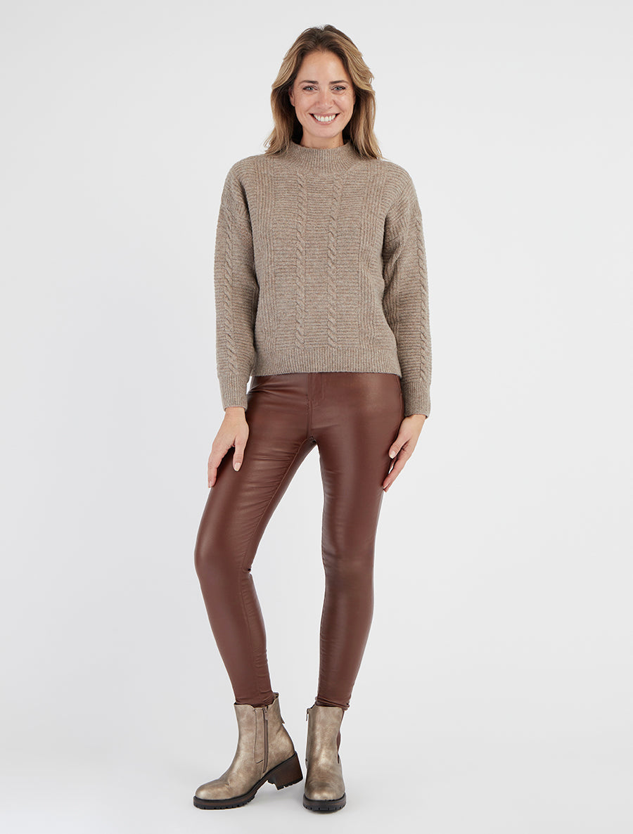 Jean push up skinny enduit - Marron