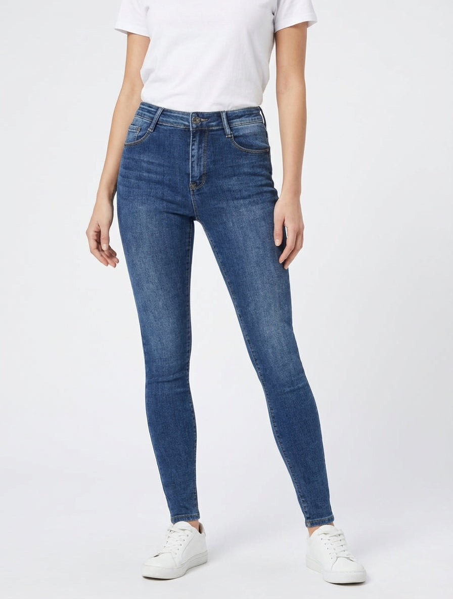 Jean skinny push up délavé - Bleu