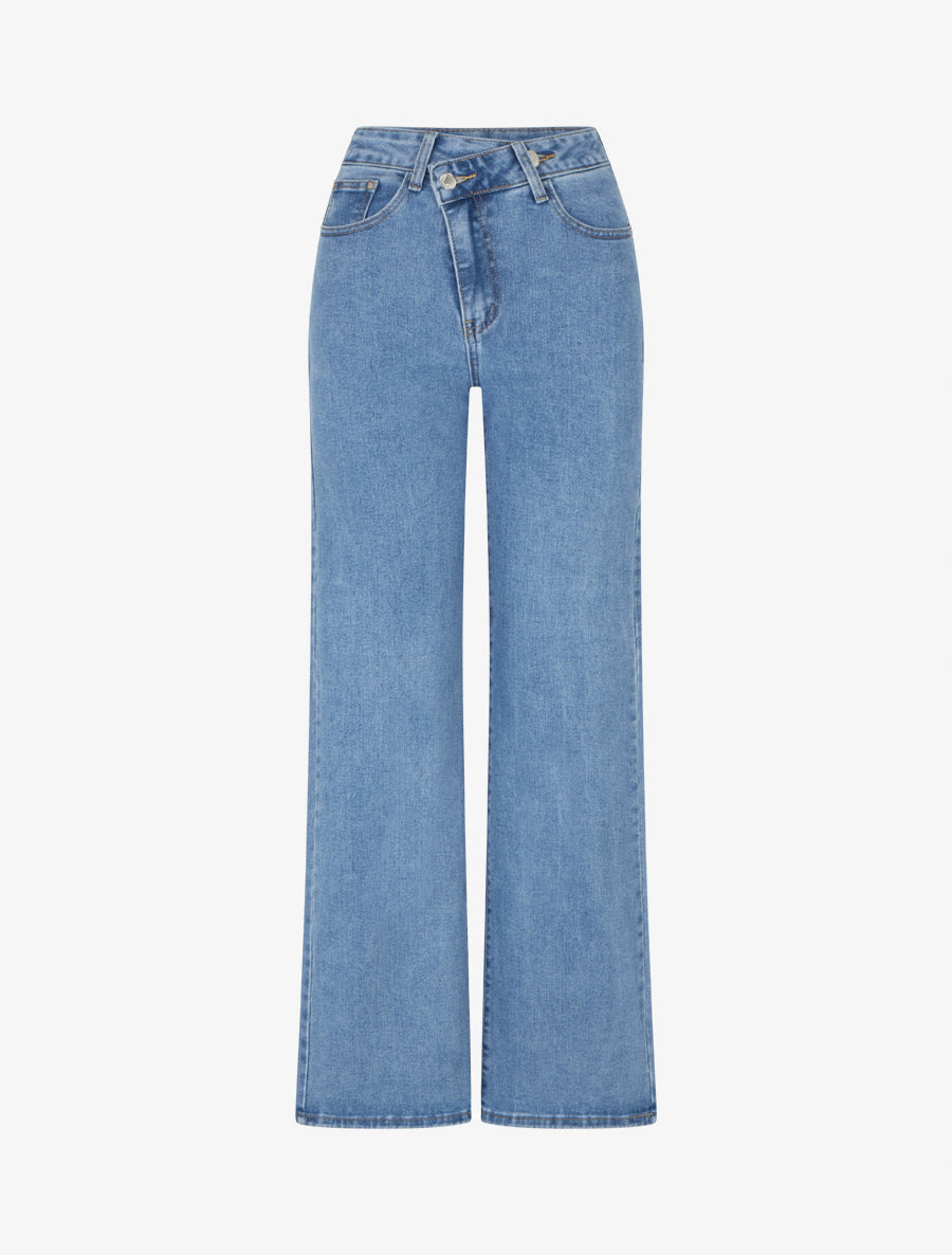 Jean ample push-up à boutonnage croisé - Bleu clair - 1