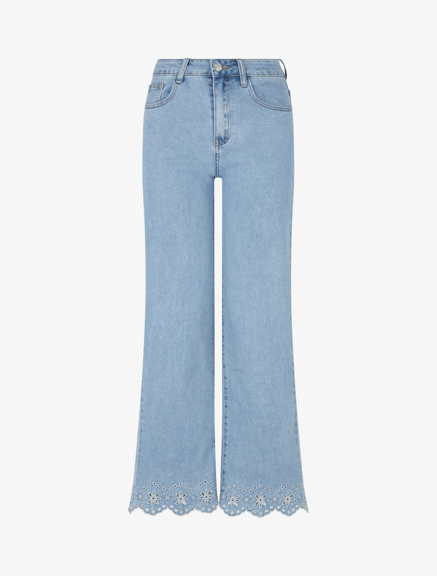 Jean Femme Boston Proper Taille 4 - Denim Blanc Brodé Strass Floral - Neuf Avec étiquette