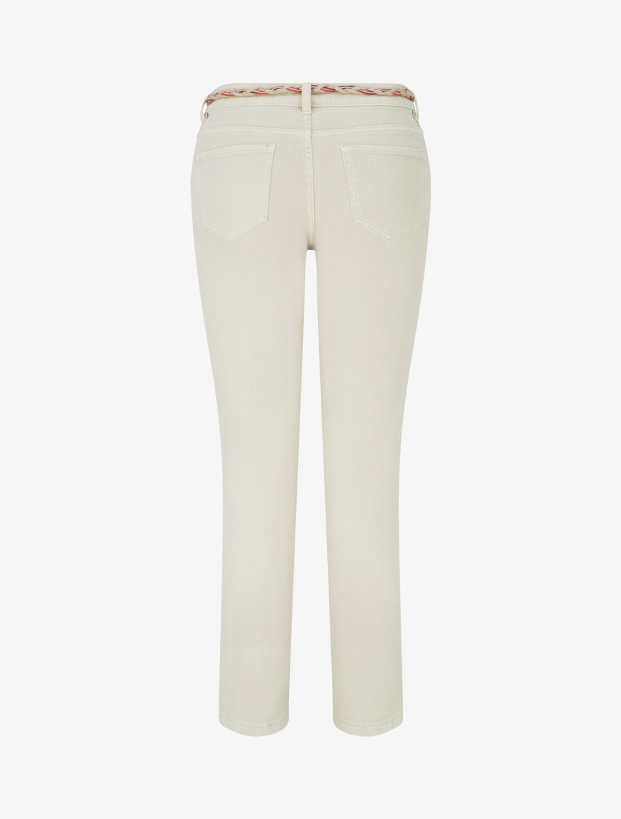 Jean slim à perles fantaisies et ceinture - Beige - 2