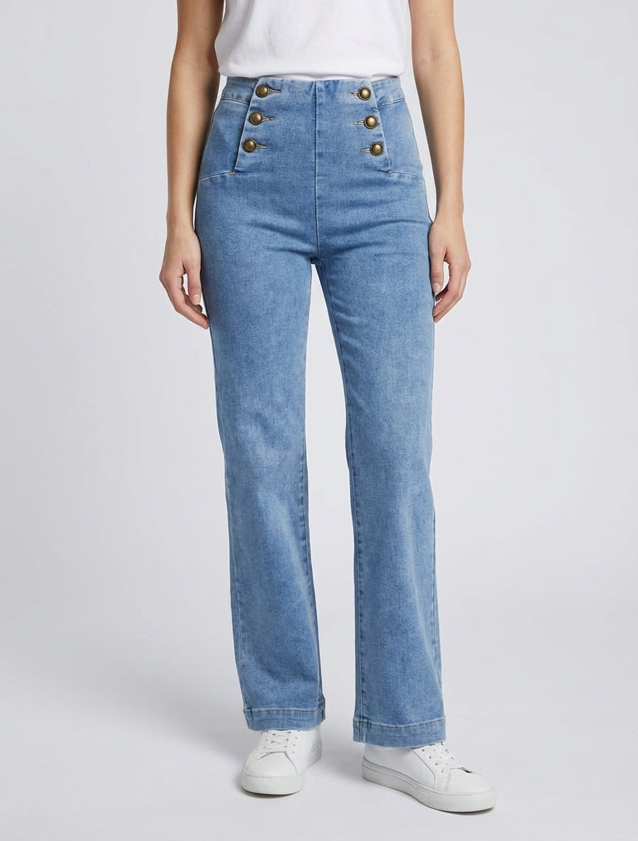 Jean droit style pantalon à pont - Bleu