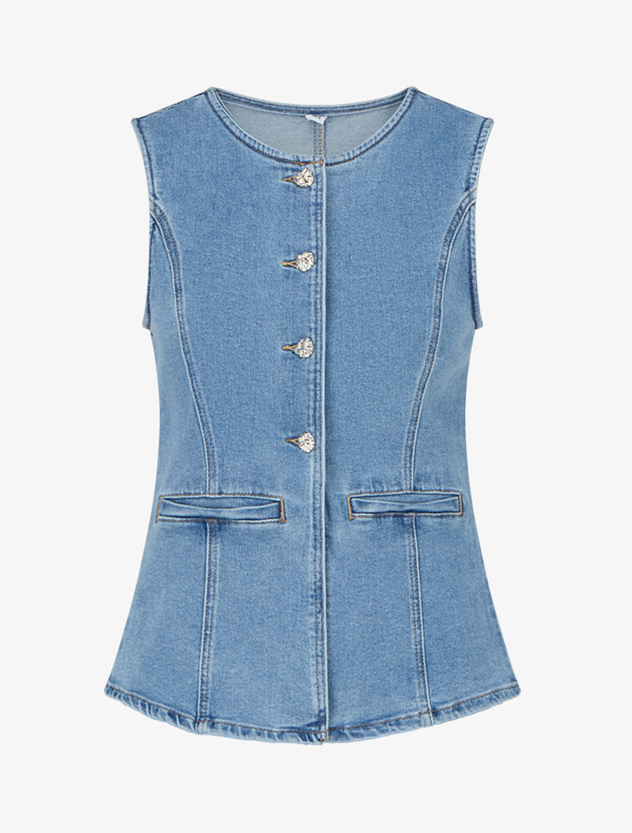 Top en jean boutonné - Bleu - 1