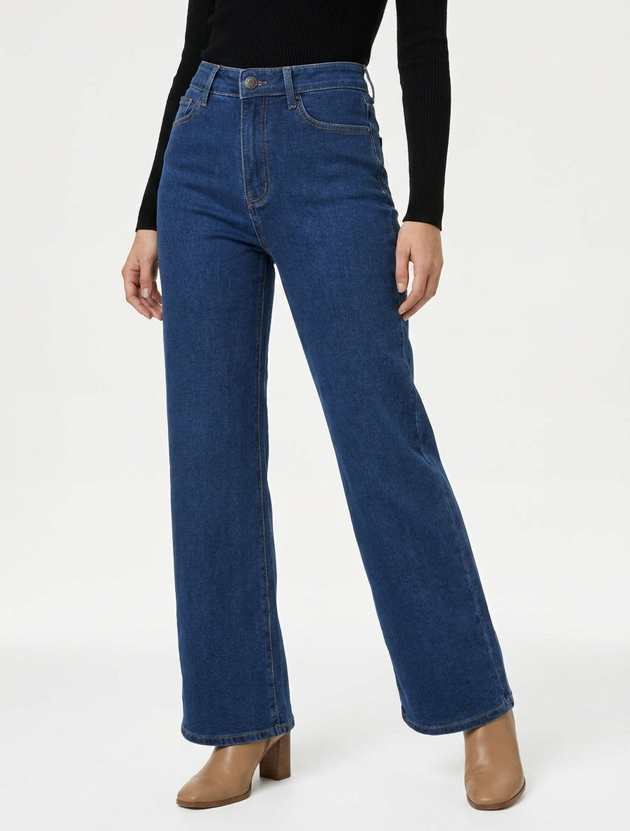 Jean ample taille haute - Bleu brut