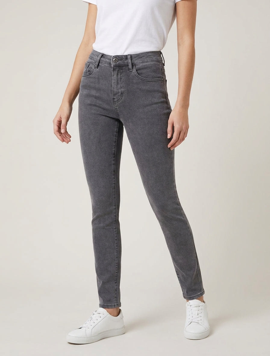 Jean skinny taille haute - Gris anthracite