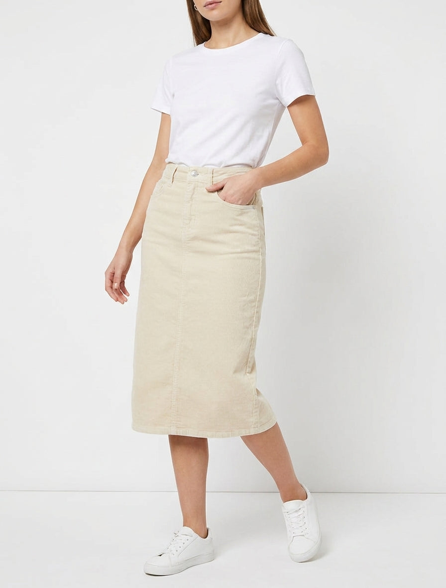 Jupe côtelée uni - Beige