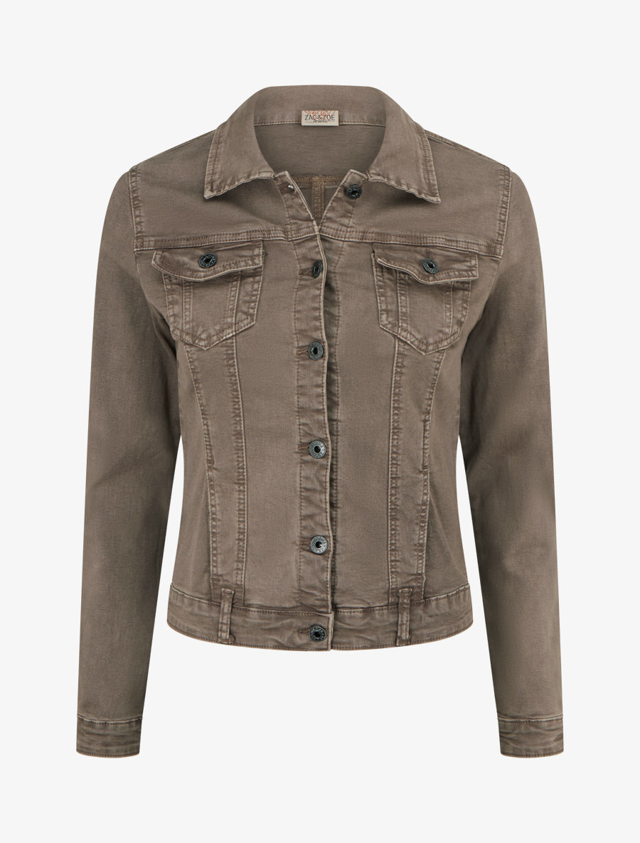 Veste en jean uni coupe droite - Taupe - 1