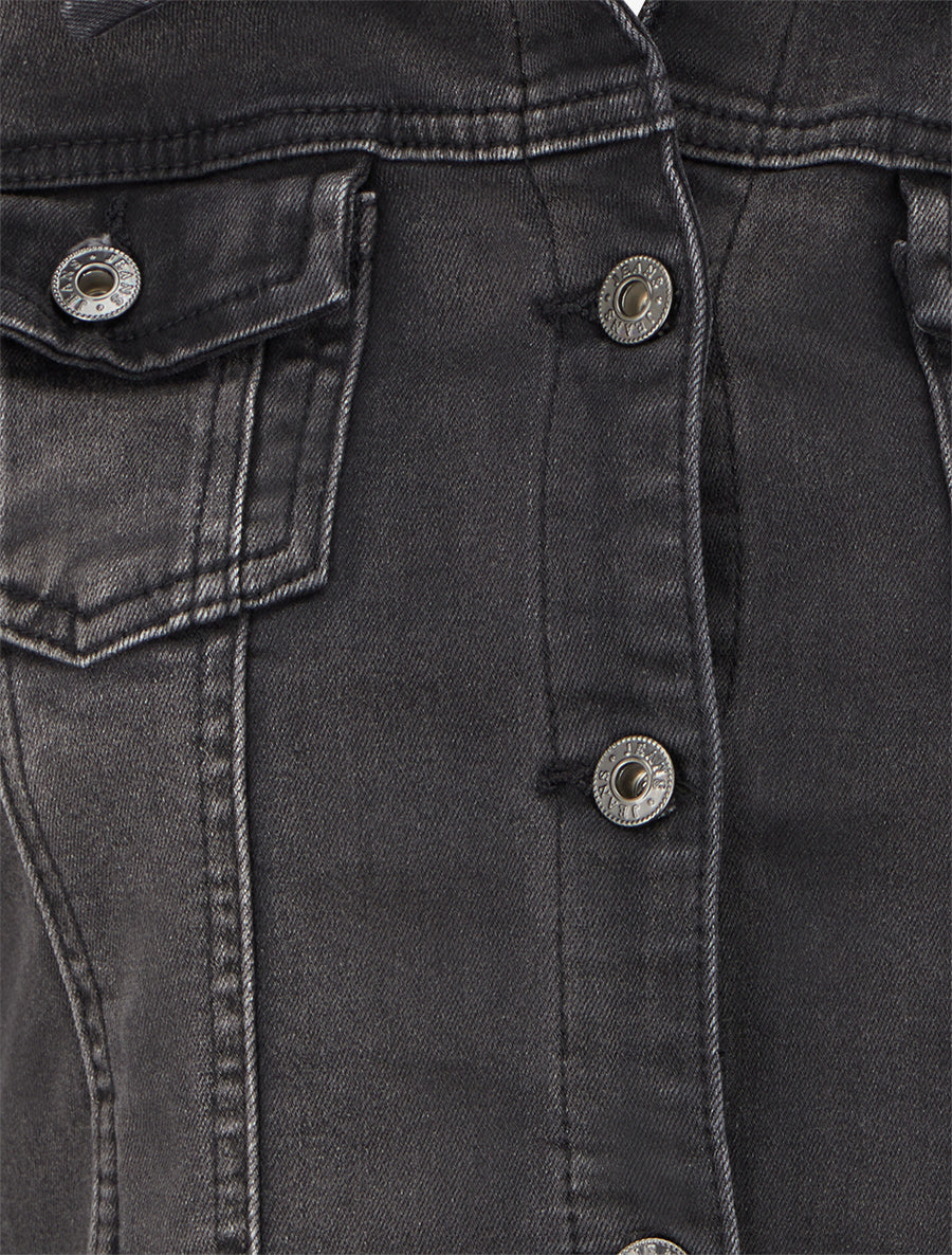 Veste en jean uni coupe droite - Noir - 3