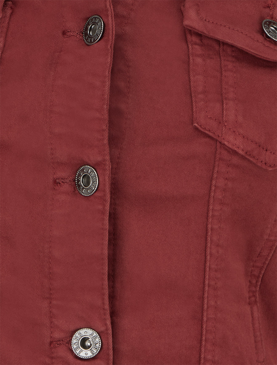 Veste en jean uni coupe droite - Bordeaux - 3