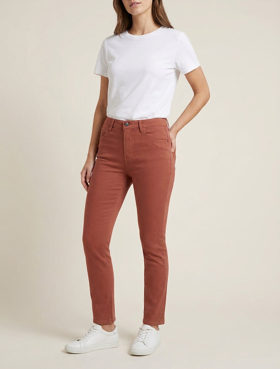 Jean slim uni taille haute - Rouille