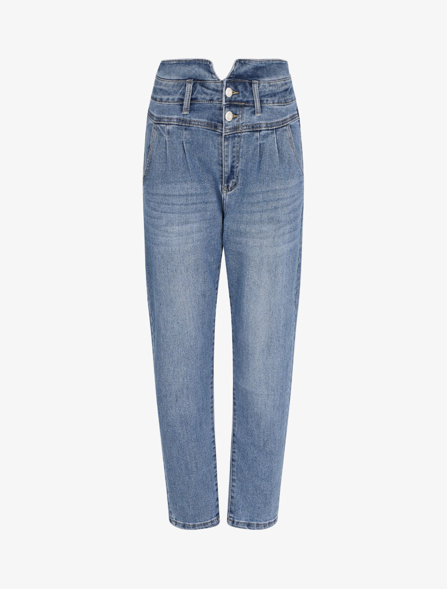 Jean dad taille haute fendue - Bleu denim - 4