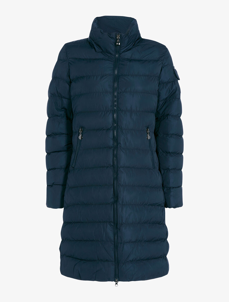 Doudoune longue matelassée à capuche - Marine - 2