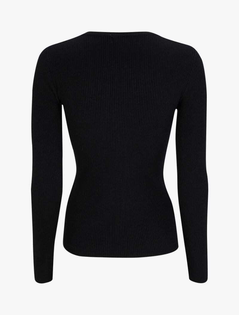 Pull côtelé à col V orné d&