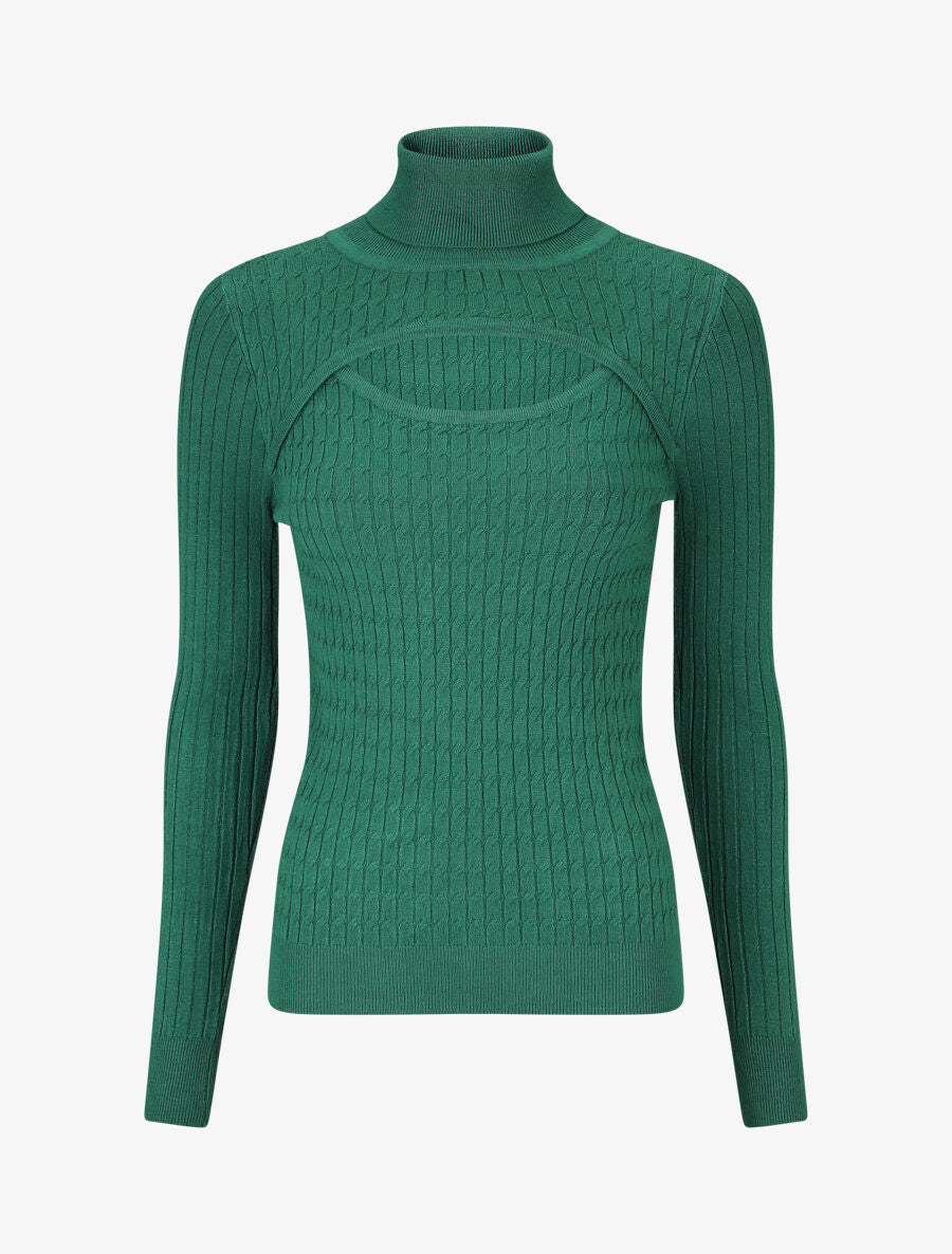 Pull col montant et decolleté ajouré - Vert - 1