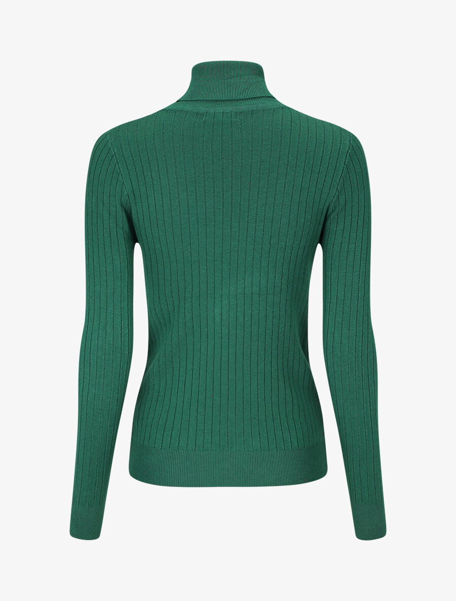 Pull col montant et decolleté ajouré - Vert - 2