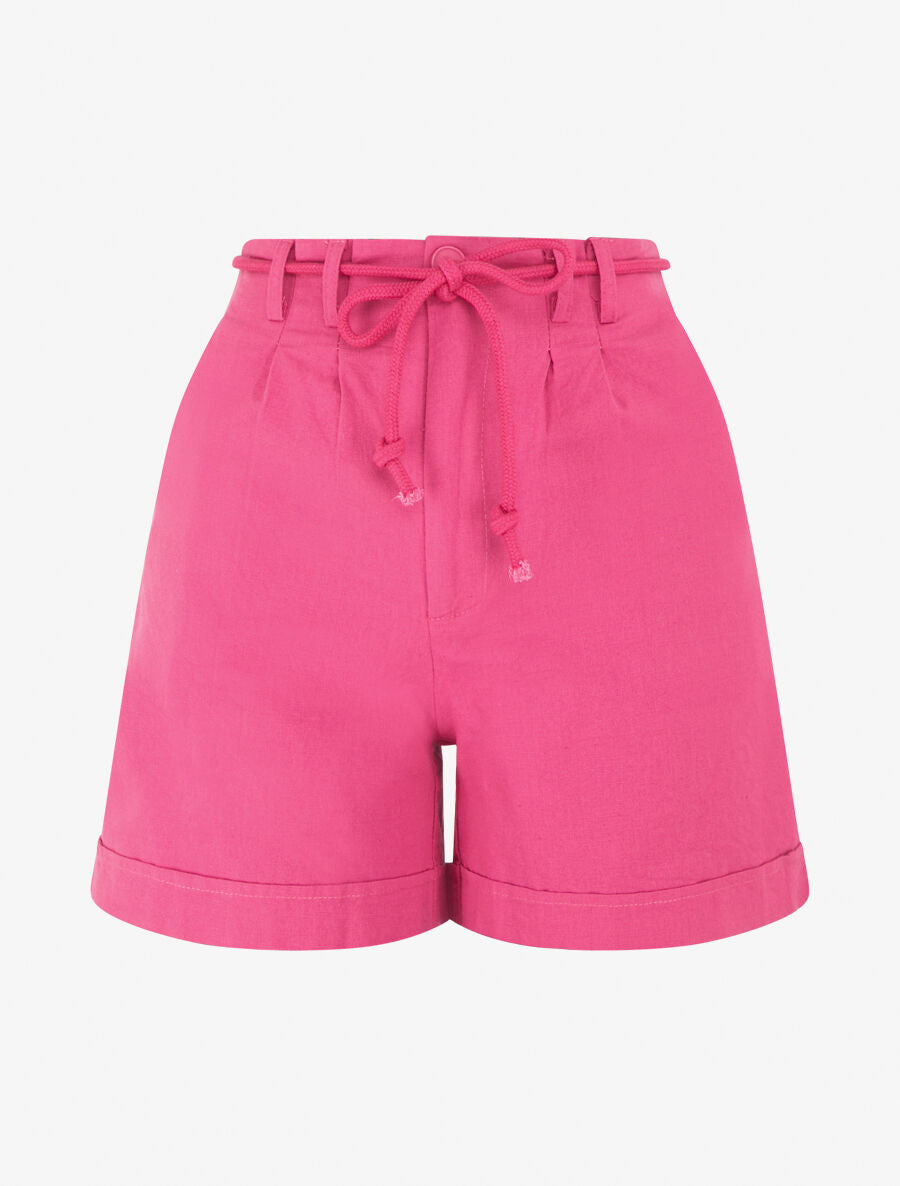 Short uni à revers effet lin - Fushia - 1