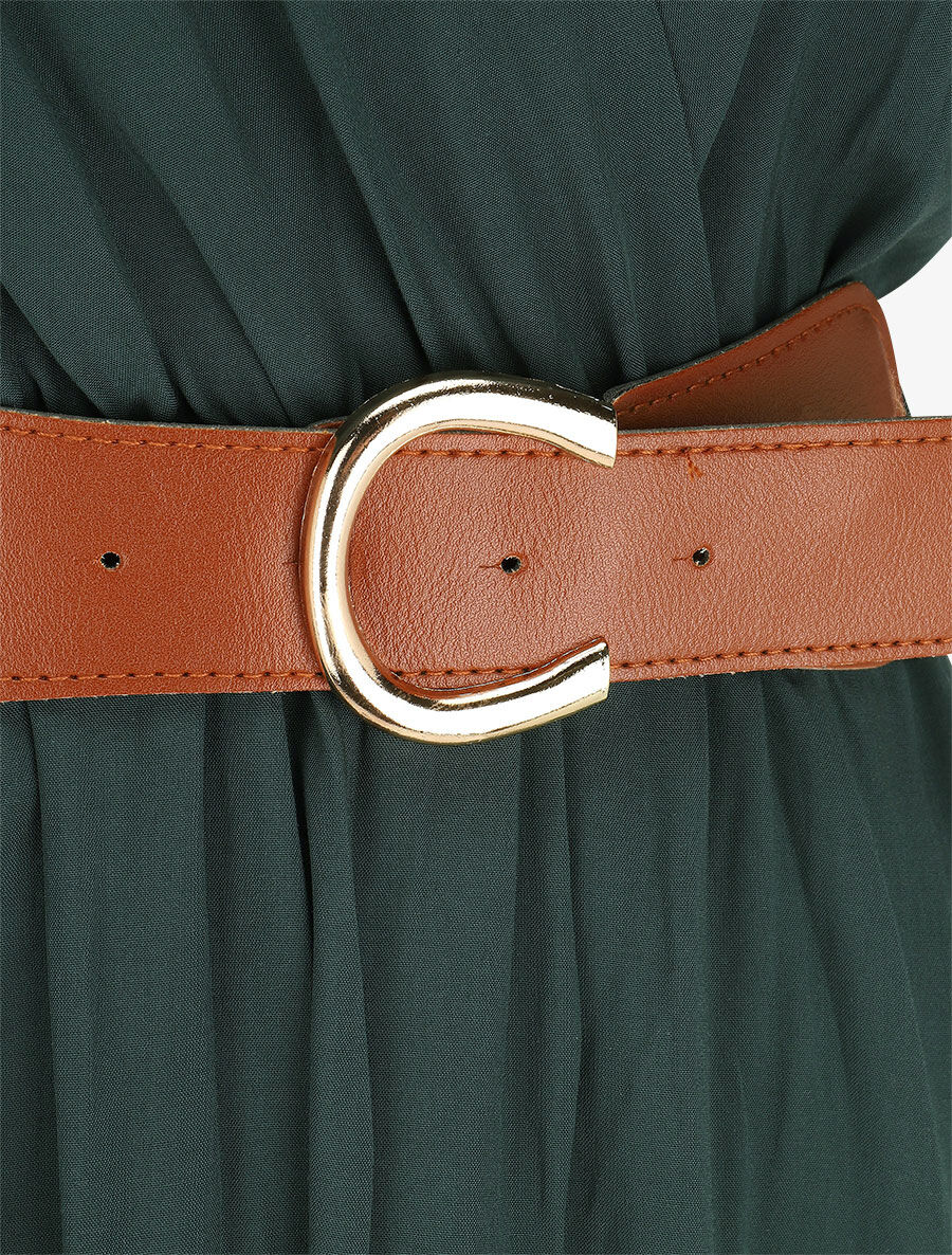 Robe longue unie manches courtes - Vert sapin - 3