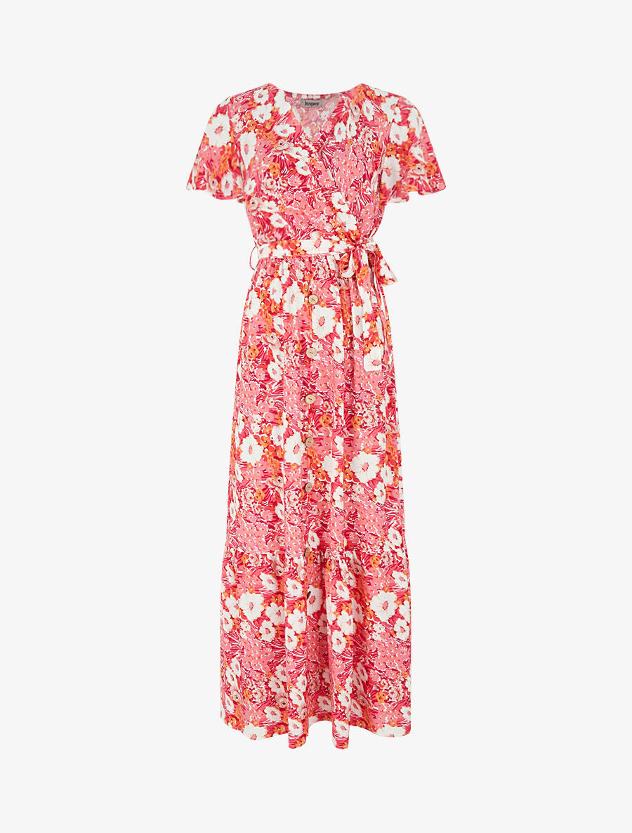 Robe D'été Promod à Motif Fleuri, Mi-longue Et Ceinturée - Taille 40, Occasion Très Bon état
